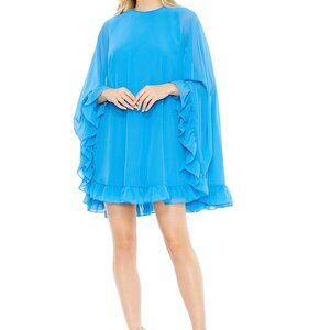 Mac Duggal Long-Sleeve High-Neck Mini Cape Dress - Size 6